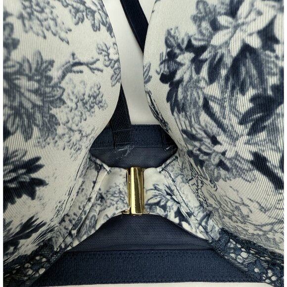 CACIQUE Boost Plunge Blue Floral Bra Front‎ Closure Underwire Lace Racerback 44D - Picture 4 of 13